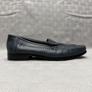 Bachrach Shoes Mens Size 7.5 H Navy Woven Leather Loafers Slip‎ On Dress 91479
